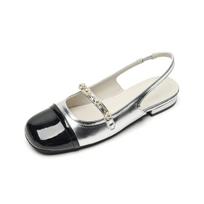 CHENTE & KATER Mary Jane shoes women's summer square head small fragrant style splicing color temperament flat bottom bag head sandals thick heel 34 sidabras