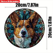 2D Flat 20*20cm1pc Cute yellow Corgi high quality Round Pendant, Colorful color block splicing dog pattern Art Decorative Plate, Suitable for Bedroom 20*20cm  brown