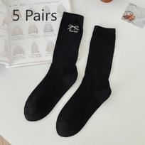 5 Pairs of Women's Bow Embroidered Ballet Style Versatile Mid Calf Socks 5 Pairs juoda