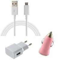 [Compatible with Samsung Galaxy A3-A5-2015-2016-A6-A6+-A7] 3-in-1 Charger Pack - Cable-Mains Charger-Cigarette Lighter Pink [Phonillico®] balta