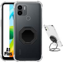 Case for xiaomi redmi a1+-a1 plus transparent shockproof with foldable metal stand black