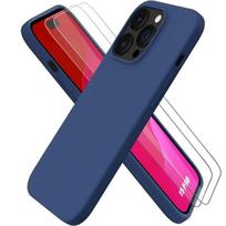 Navy Blue Silicone Case for iPhone 15 Pro with 2 Tempered Glass Screen Protectors