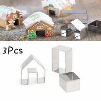 3 Pcs Handmade Creative Christmas Gingerbread House Cookie Cutter Set Stainless Steel Cookie Molds Cookie Stamp Sandwich Cutter