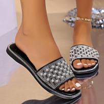 Summer Flat Lazy One-line Pearl Small Fragrance Cool Slippers for Women In Slippers 36 juoda