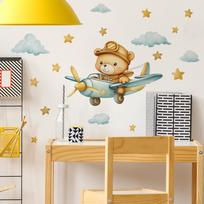 Animacinis meškiukas skrenda lėktuvu Miegamasis Svetainė Namų Fonas Pagražinimas Dekoracija Sienų lipdukai 30*60cm/fun-b119 gray
