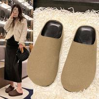 2024 new retro ugly cute lazy Boken bag head half slippers women wear flat bottom round head casual thick bottom slippers 35