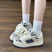Retro Hong Kong style bread shoes women's ins tide 2025 autumn new versatile casual board shoes student denim canvas shoes 35 džinsas