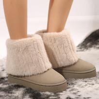 Winter long tube women's fur integrated snow boots short hair fluffy flat-bottomed tube warm snow cotton shoes warm 36 chaki
