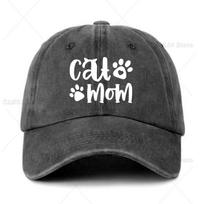 Funny Women'S Denim Washed Black Baseball Caps Cat Mom White Printed Baseball Hats Classic Cotton Adjustable Baseball Hats Adjustable juoda