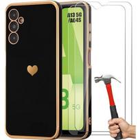 Case - Booling - for Samsung Galaxy A04s / A13 5G - Black - Heart Pattern - TPU with 2 Tempered Glasses juoda