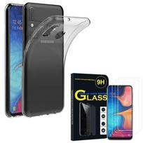 Silicone gel case - Samsung - Galaxy A20E - UltraSlim - Transparent - 3x Tempered Glass skaidri