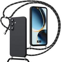 Case for Samsung Galaxy A36 5G - Soft Silicone Anti-Scratch Protection with Lanyard - Black juoda
