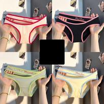 4PCS Dopamine Sexy Girl Underwear with Low Waist Breathable Hollow Out Comfortable Hip Lifting Student Girl Triangle Underwear Bottom Pants M black