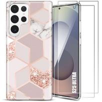 Protective Case - BOOLING - for Samsung Galaxy S25 Ultra - Pink Marble - 2 Tempered Glasses - Shockproof rožinė