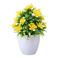 Faux Bonsai with Flowers Artificial Potted Plant Fake Small Tree Ornament for Wedding Home geltona