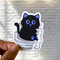 Cat on the Toilet Matte Finish Sticker - Remember to Wipe sticker - Fun Animal Sticker - Cat Sticker - Sticker for water bottle, laptop 2.8inch/7.1cm 5pc