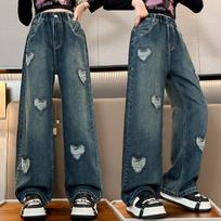 Girls' Straight Jeans Spring and Autumn Children's Autumn Wide-leg Pants Thin Section 170