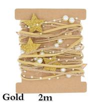 2m/5m Christmas Ribbon Decoration Pentagram Bead Chain Ribbon Christmas Tree DIY Decor Home Ornaments New Year Gift 2m-Gold