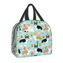 Coffee Welsh Corgis Dog Insulated Lunch Tote Bag for Women Resuable Cooler Thermal Bento Box for Kids School Children Lunch Box 22x20x13CM smėlis