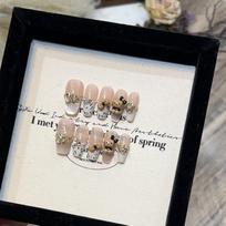 Wearing Armor Handmade Nude Cat Eye French Polka Dot Leopard Print Flash Champagne Diamond Nail Art Nail extra small XS