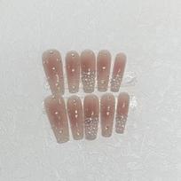 Wearing Nail Pieces Pure Handmade Nude Blush Manicure All Over The Sky Starry Sky and White Fake Nail Patches Manicure Finished Products Extra Small XS