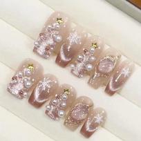 Pure Handmade Phototherapy Nail Art Christmas First Snow Wear Nail Finished Cat Eye Nail Art Patches Show Whiteness and Temperament extra small xs