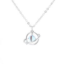 Moonstone Planet Necklace with Diamond Pendant - Luxury Korean Style Clavicle Chain for Women Copper (Platinum)
