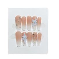 Pure Handmade Manicure Wearer High-end Temperament Pure Nude Color French Hand-painted Ice Flower Detachable Fake Nail Patch extra small XS