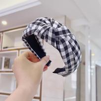 PROLY New Fashion Women Headband Wide Side Classic Plaid Hairband Center Knot Headwear Vintage Hair Accessories