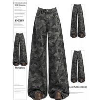 Lazy Chic Women's American Vintage Camo Cargo Jeans - Relaxed Fit Flared Straight-Leg Pants for Curvy Girls S