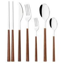 6Pcs Wood Handle Cutlery Set Steak Knife Fork Tea Spoon Chopsticks Dinnerware Stainless Steel Tableware Western Kitchen Flatware sidabras