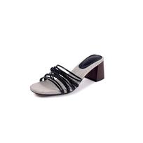 Krazing Pot Straw Weaving Handmade Summer Size 40 Sexy Beauty Dance Shoes Slip on French Chic Chunky Heels Women Peep Toe Sandals 35 juoda
