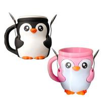 Penguin Ice Cream Pint Holder with Spoon Snack Drawer Reusable Ice Cream Containers Popsicle Holders Beer Can Cup Sleeve E