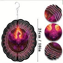 10-Inch Hanging Wind Spinner with Vibrant Purple & Pink Bird Design – 360° Rotating Metal Outdoor Decor for Lawns 01A