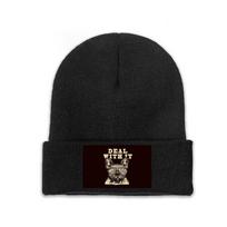 Deal with It French Bulldog Knitted Hat Beanies Autumn Winter Hat Warm  Hip-hop  Caps Unisex Women Gifts One Size