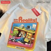 Hide From Reality Board Game Printing T Shirts Men Women Fashion Loose Cotton Tee Soft Summer Casual Oversized Tshirt Couple S