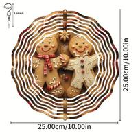Gingerbread Man Wind Spinner Christmas Decor Metal Garden Ornament with Rotating Hook for Patio Yard Thanksgiving Holiday
