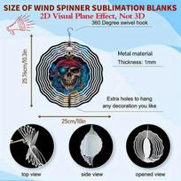 10 Inch Pirate Skull Wind Chime Metal Rotating Mandala Garden Decor for Outdoor Patio Lawn Yard No Electricity Needed Artistic Suncatcher 01A
