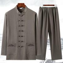 Vyriškas tradicinis kinų drabužių komplektas Sagė Kung Fu marškiniai Rytietiškas retro viršutinis drabužis Kelnės Tai Chi Kvėpuojanti uniforma Hanfu XXXXL žalia