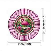 Vibrant Flamingo Wind Spinner 10 Inch 2D Kinetic Metal Hanging Ornament with Colorful Feather Design Welcome Text for Garden Yard Decor 01A