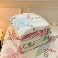 1pc Cozy Floral Quilted Blanket - Lightweight, Luxurious Style, All-Season Flannel with Vibrant Pink, Blue, and Purple Flowers, Perfect for Bedroom 100*150cm white