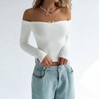 European & American Off-the-Shoulder Slimming T-shirt for Women - Sexy Autumn/Winter Style Large dramblio kaulas