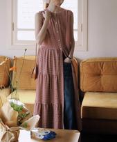 MELLIY 2025 French Retro Plaid Sleeveless High Waist Dress with Tie-Up Shirt Style M