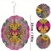 Vibrant Pink Butterfly Wind Chime with 360 Degree Hanging Hook Floral and Geometric Design Metal Garden Decor for Balcony Patio All Seasons 01A