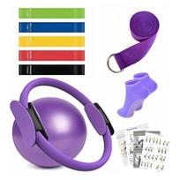 9Pcs/Set Yoga Fitness Kit with Pilates Ring Yoga Ring Ball Grip Socks violetinė