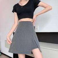 Plus Size Black High Waist Slit Midi Skirt - 2025 Summer A-Line Slimming Irregular Design L