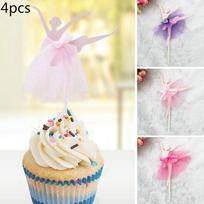 4 Pcs/lot Kitchen Baking Tools Cake Decor Ballet Girl Dress Birthday Cake Topper Cupcake Decor Baby Shower Birthday Party Favor Random style 4PCs
