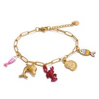 Eetit Ocean Style Enamel Fish Shell Lobster Drop Charm Bracelet Bangle for Women Summer Stainless Steel Arrivals Wrist Jewellery auksas