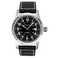 Hamilton Khaki Odinis Dirželis Juodas Ciferblatas Automatinis H70605733 100M Vyriškas Laikrodis juoda