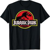 Jurassic Park Vintažiniai Sendinti Logotipo Marškinėliai - Klasikinio Kirpimo, Apvalia Kaklo, Trumpomis Rankovėmis, Juodi S juoda